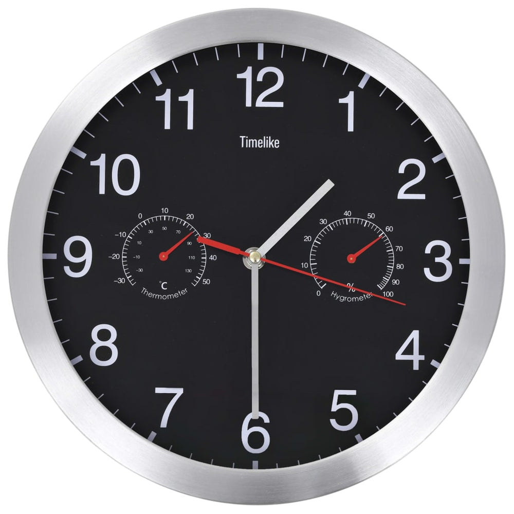 Wanduhr mit Thermometer & Hygrometer, 30cm, Schwarz