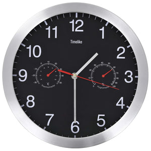 Wanduhr mit Thermometer & Hygrometer, 30cm, Schwarz
