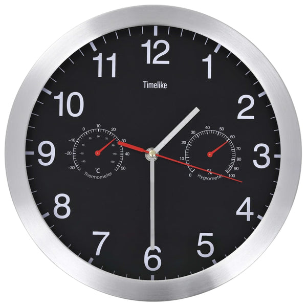 Wanduhr mit Thermometer & Hygrometer, 30cm, Schwarz