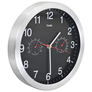 Wanduhr mit Thermometer & Hygrometer, 30cm, Schwarz