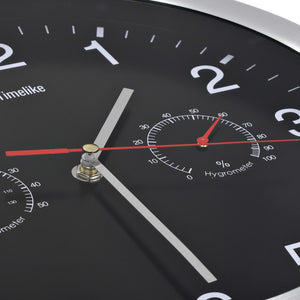 Wanduhr mit Thermometer & Hygrometer, 30cm, Schwarz