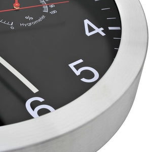 Wanduhr mit Thermometer & Hygrometer, 30cm, Schwarz