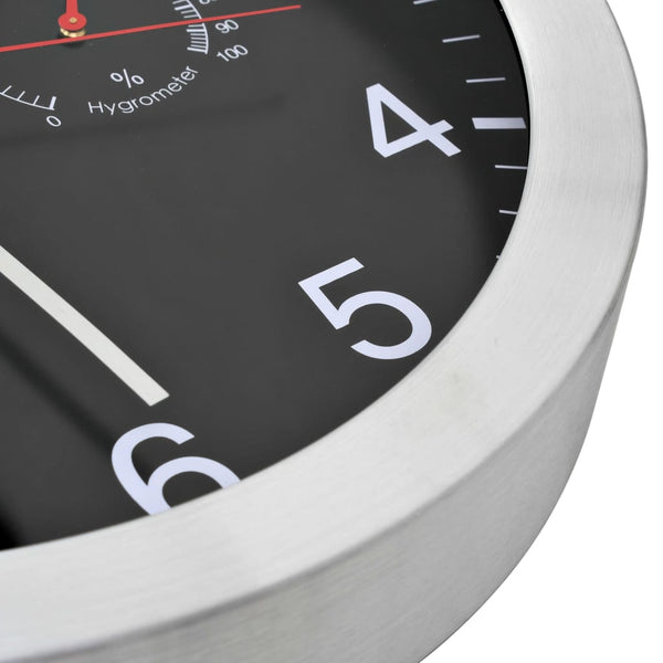 Wanduhr mit Thermometer & Hygrometer, 30cm, Schwarz