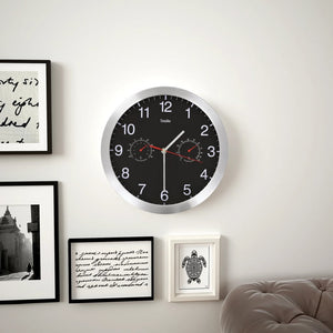 Wanduhr mit Thermometer & Hygrometer, 30cm, Schwarz