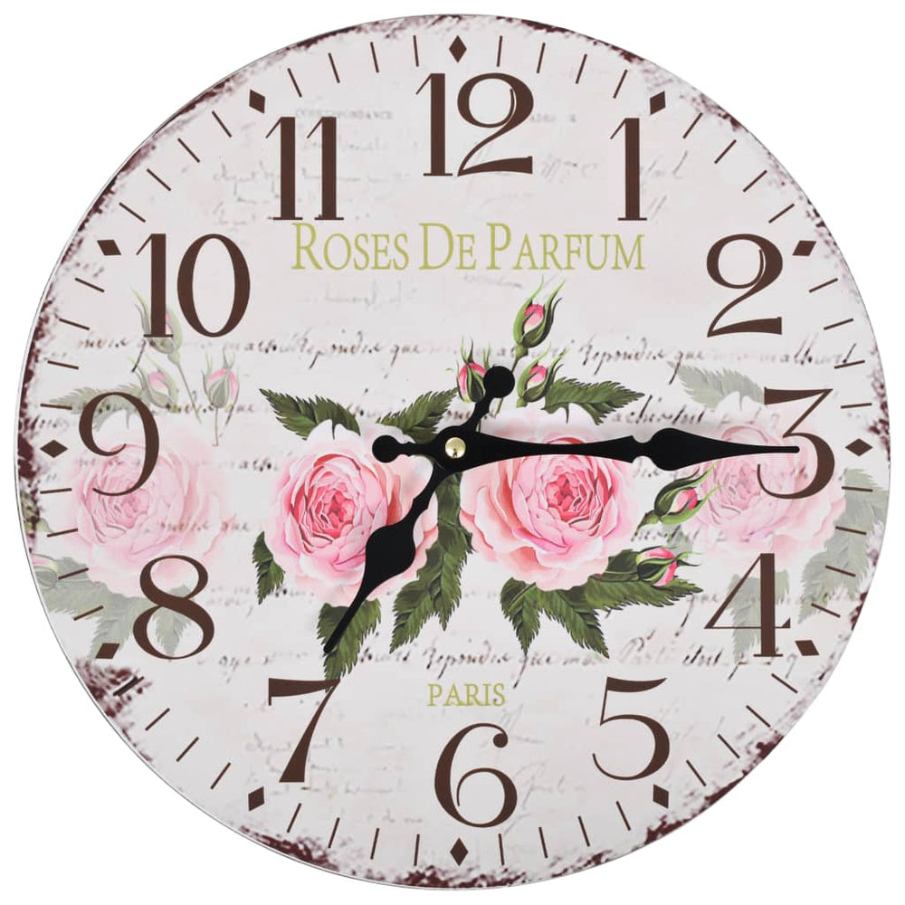 Vintage Wanduhr Blumenmuster 30 cm