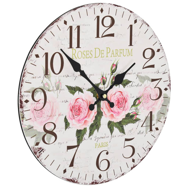 Vintage Wanduhr Blumenmuster 30 cm