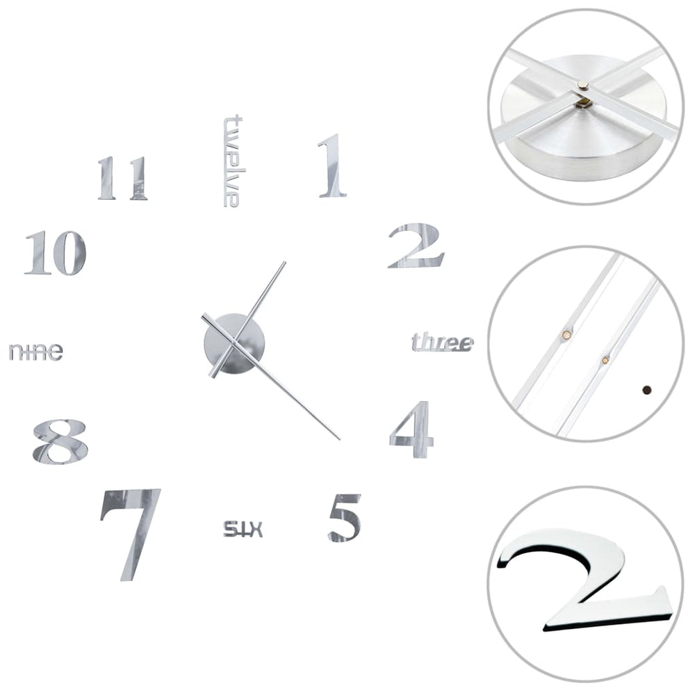 XXL 3D Wanduhr Silber 100cm