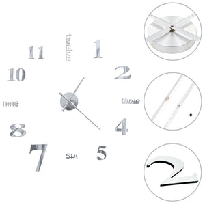 XXL 3D Wanduhr Silber 100cm