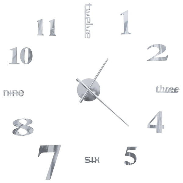 XXL 3D Wanduhr Silber 100cm