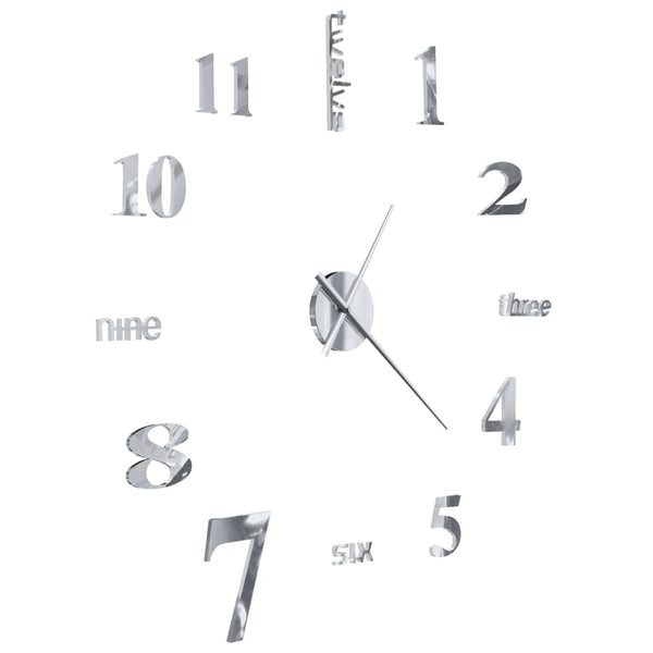 XXL 3D Wanduhr Silber 100cm