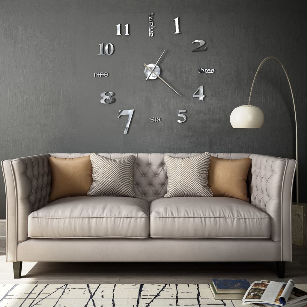 XXL 3D Wanduhr Silber 100cm