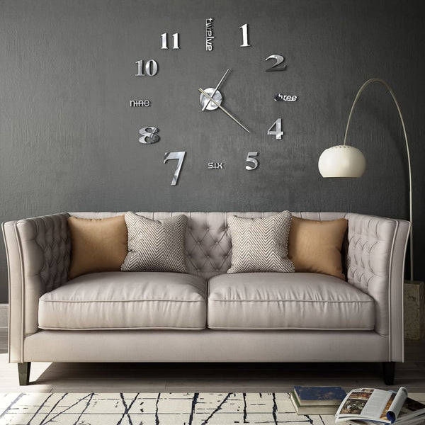 XXL 3D Wanduhr Silber 100cm