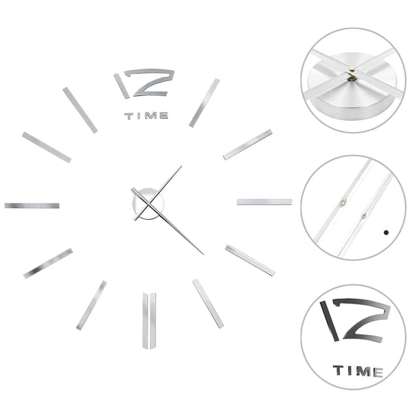 XXL 3D Wanduhr Silber 100cm