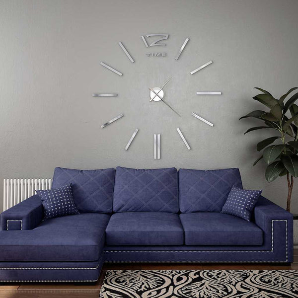 XXL 3D Wanduhr Silber 100cm