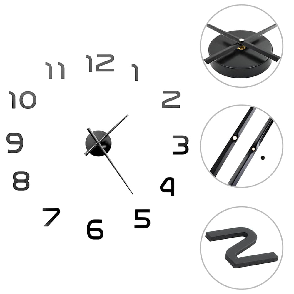XXL 3D Wanduhr 100cm Modern Schwarz