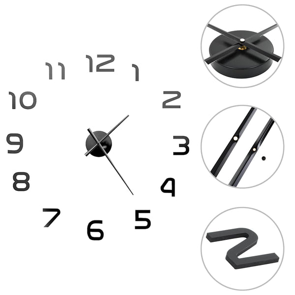 XXL 3D Wanduhr 100cm Modern Schwarz