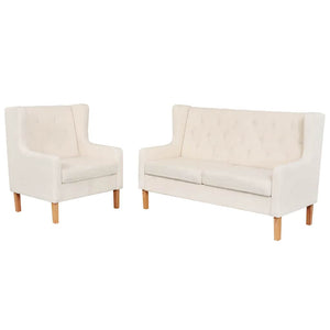 2-tlg. Sofa-Set Stoff Cremeweiß