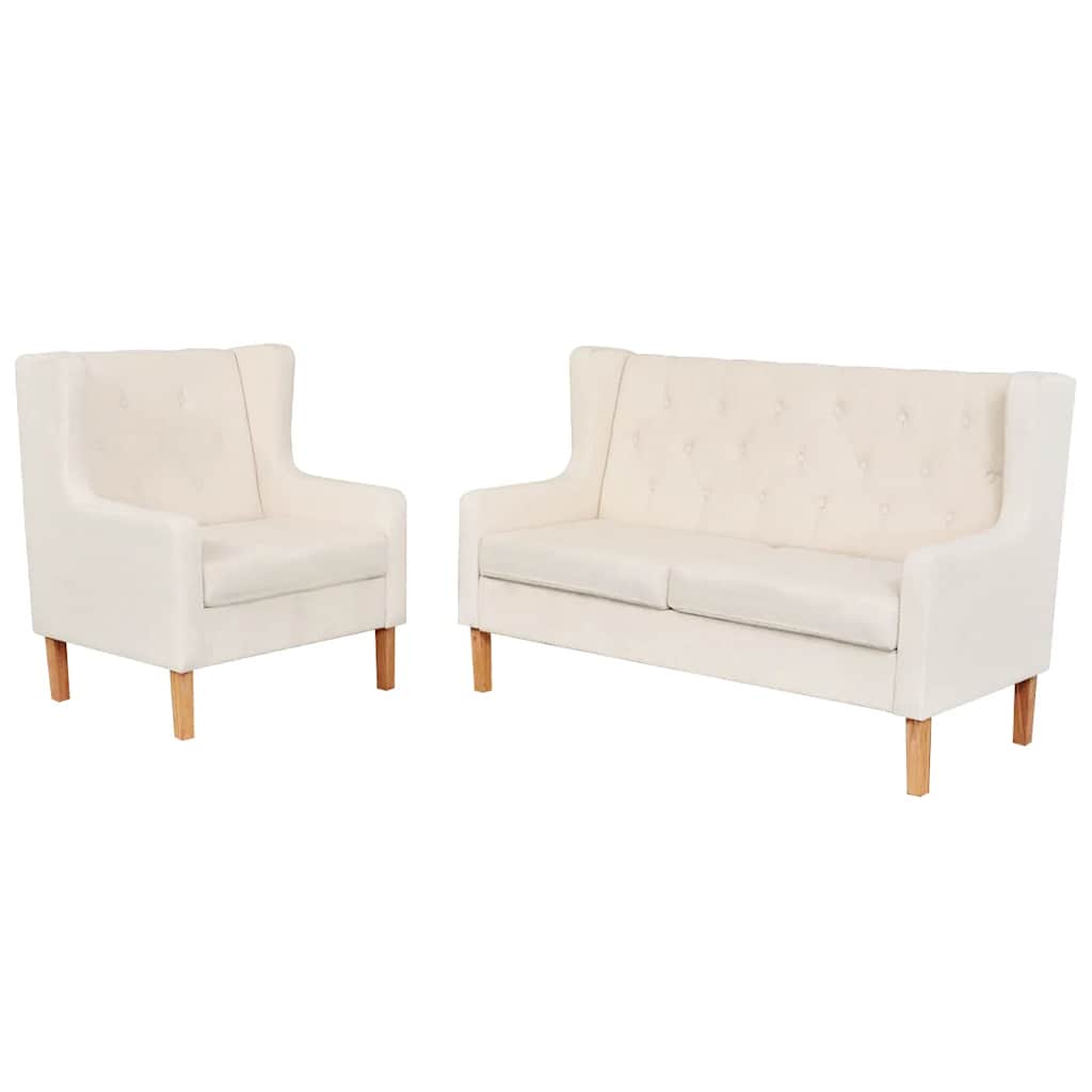 2-tlg. Sofa-Set Stoff Cremeweiß