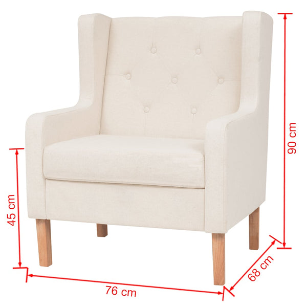 3-tlg. Sofa-Set Stoff Cremeweiß