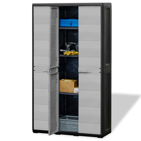Gartenschrank mit 4 Regalen, Schwarz/Grau