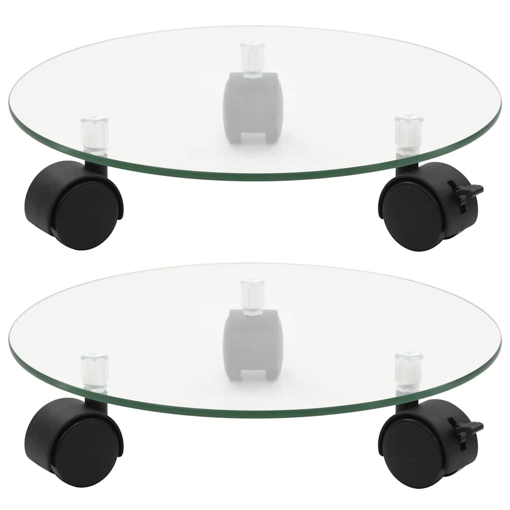 vidaXL Supports de plantes à roulettes 2 pcs Verre trempé 28 cm Rond