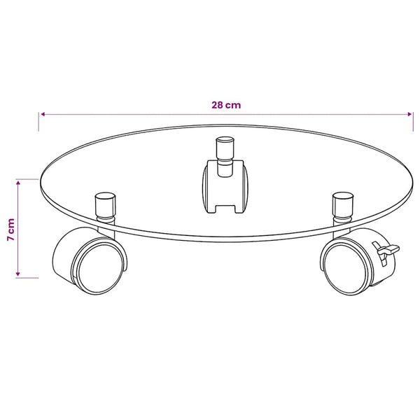 Pflanzenständer mit Rollen 2 Stück Hartglas 28 cm Rund