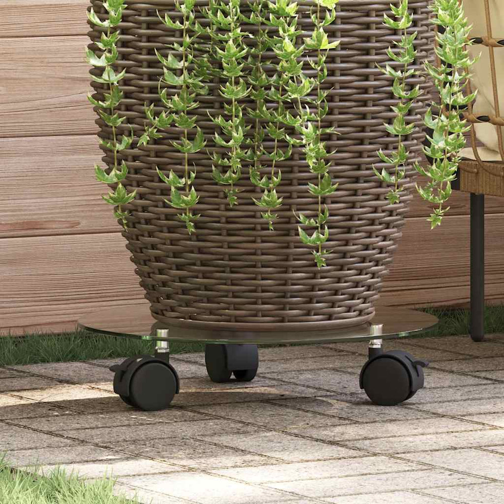 vidaXL Supports de plantes à roulettes 2 pcs Verre trempé 28 cm Rond