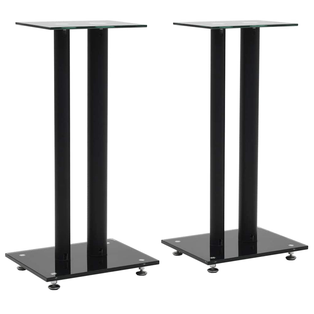 Lautsprecherständer Schwarz Hartglas Doppelsäule 2er Set