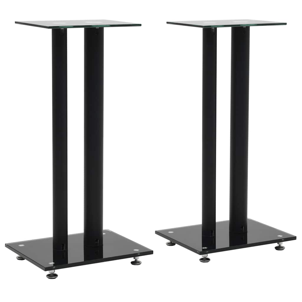 Lautsprecherständer Schwarz Hartglas Doppelsäule 2er Set