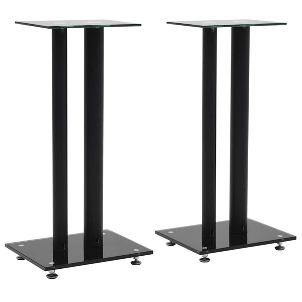 Lautsprecherständer Schwarz Hartglas Doppelsäule 2er Set