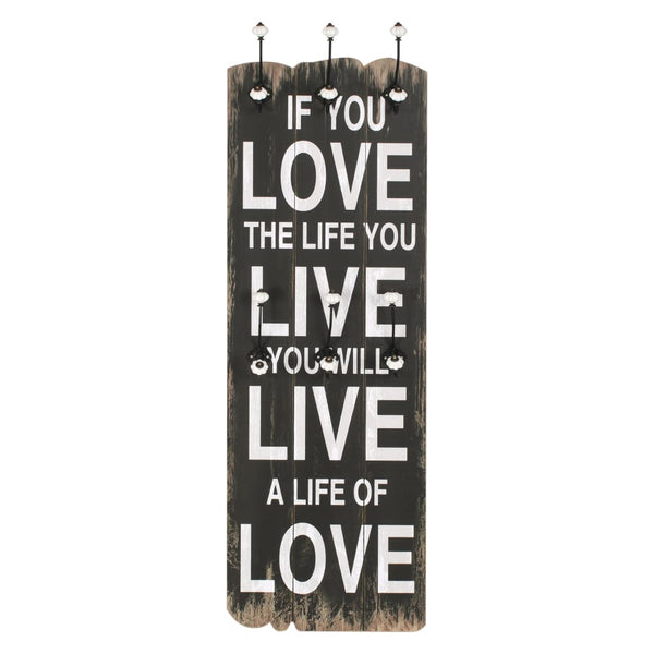 Wandgarderobe mit 6 Haken 120 x 40 cm "LOVE LIVE"