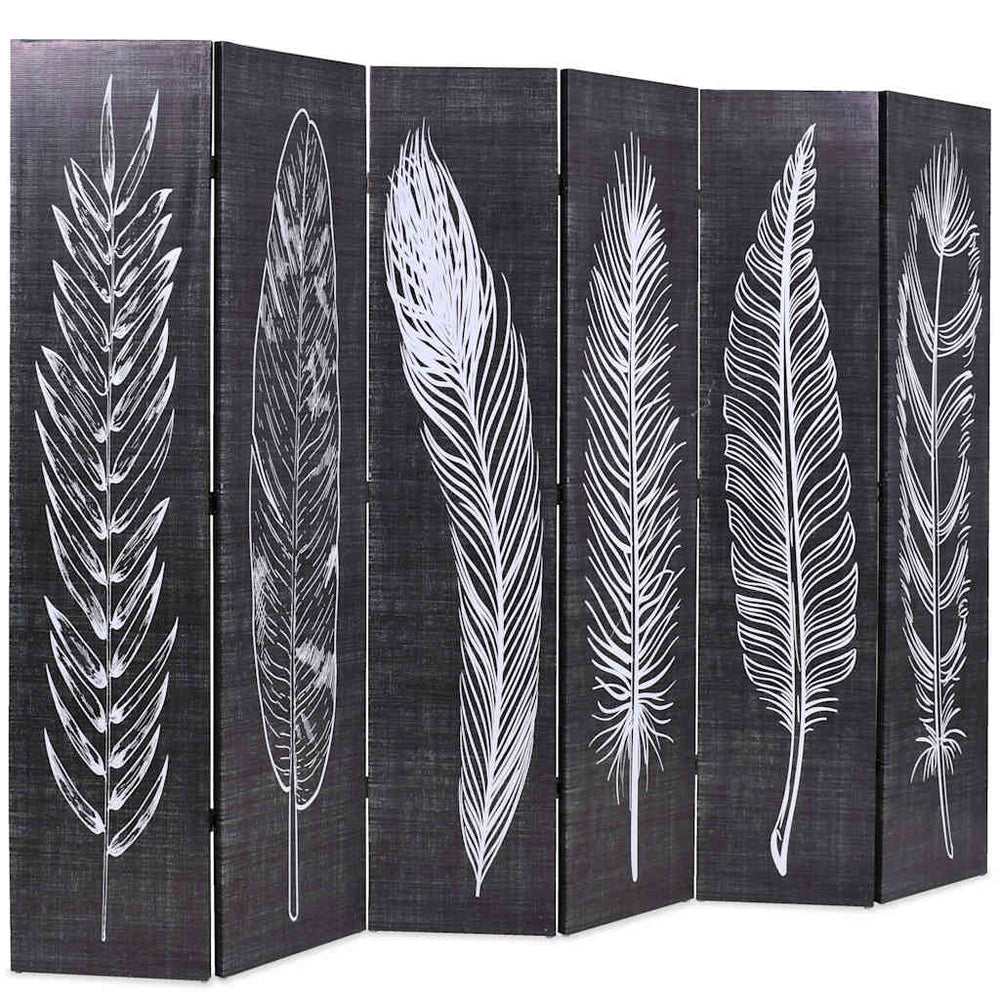 Raumteiler klappbar 228 x 170 cm Federn Schwarz-Weiß