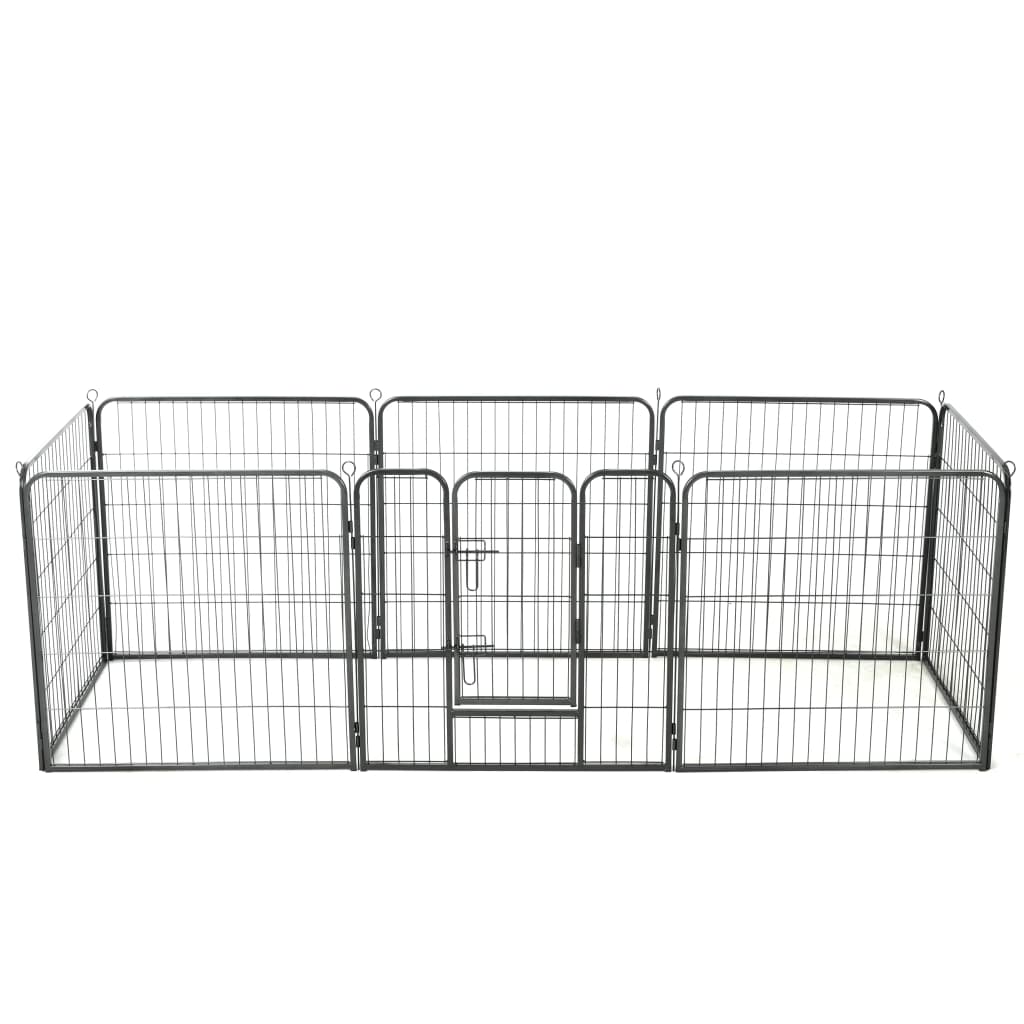 Hunde-Laufgitter 8 Paneele Stahl 80 x 80 cm Schwarz