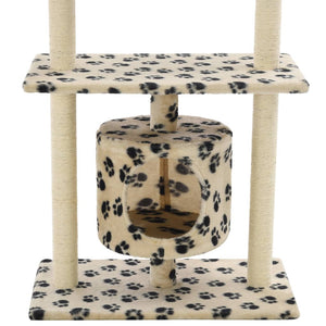 Katzen-Kratzbaum Sisal 95 cm Beige Pfoten-Aufdruck