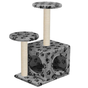 vidaXL Arbre à chat avec poteau à griffer en sisal 60 cm gris motif patte