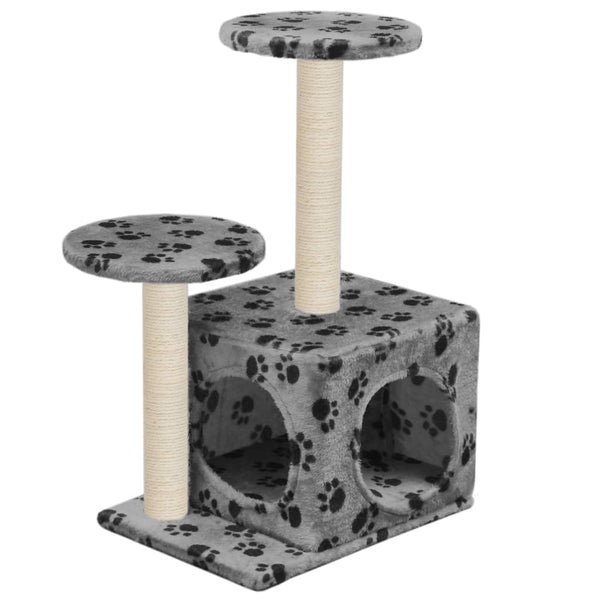 vidaXL Arbre à chat avec poteau à griffer en sisal 60 cm gris motif patte
