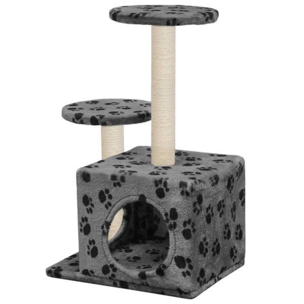 vidaXL Arbre à chat avec poteau à griffer en sisal 60 cm gris motif patte