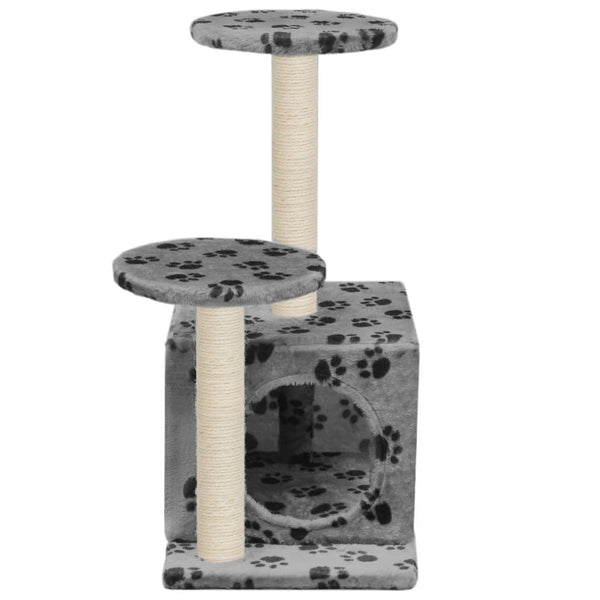 vidaXL Arbre à chat avec poteau à griffer en sisal 60 cm gris motif patte