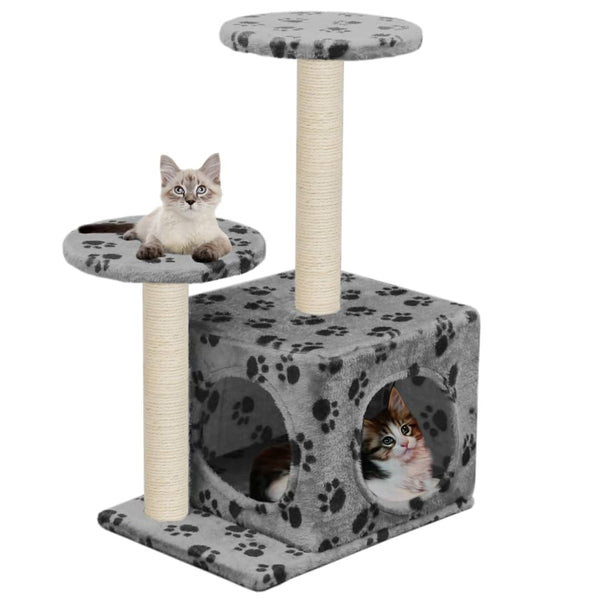 vidaXL Arbre à chat avec poteau à griffer en sisal 60 cm gris motif patte