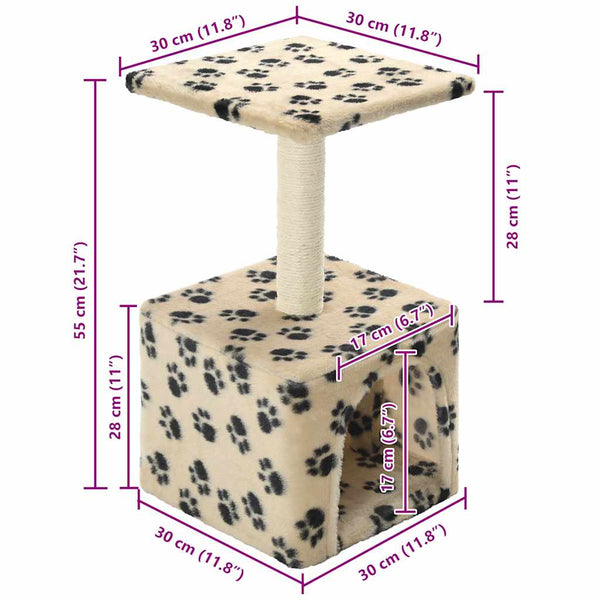 Katzen-Kratzbaum Sisal 55 cm Beige Pfoten-Aufdruck