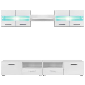 5-tlg. TV-Wohnwand-Set mit LED-Leuchten Hochglanz-Weiß