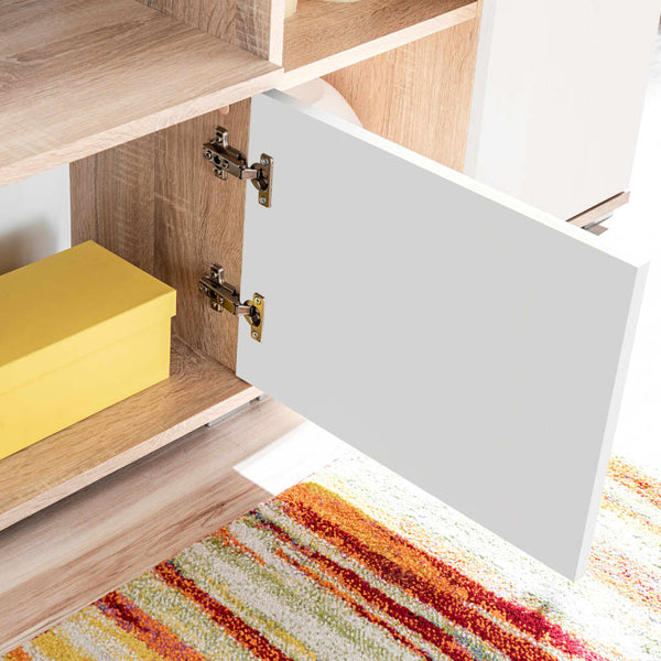 TV-Wohnwand mit LED-Leuchten Sonoma Eiche und Weiß