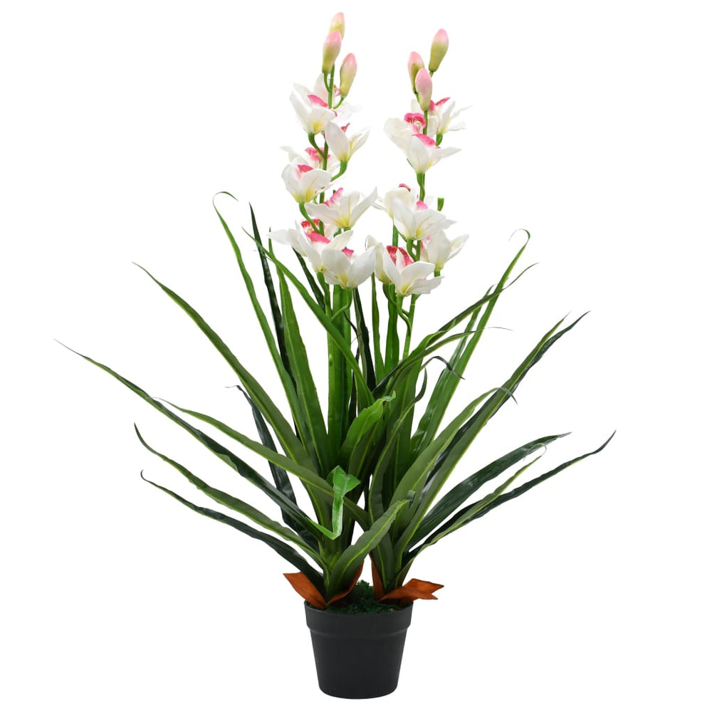 vidaXL Plante artificielle d'orchidée cymbidium avec pot 100 cm Vert