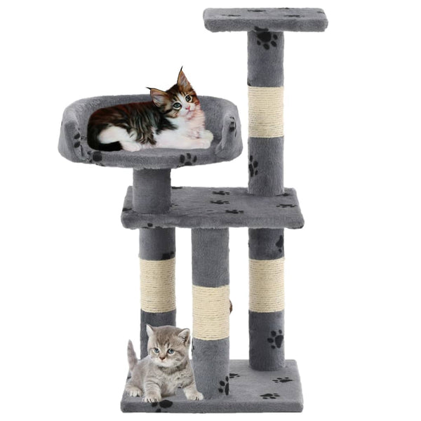 vidaXL Arbre à chat avec poteaux en sisal 65 cm Imprimé patte Gris
