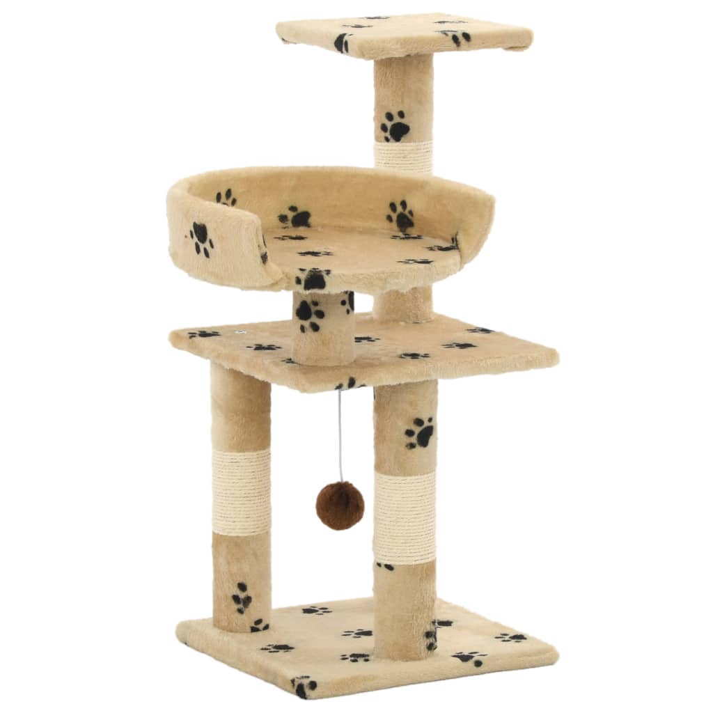 vidaXL Arbre à chat avec poteaux en sisal 65 cm Imprimé patte Beige