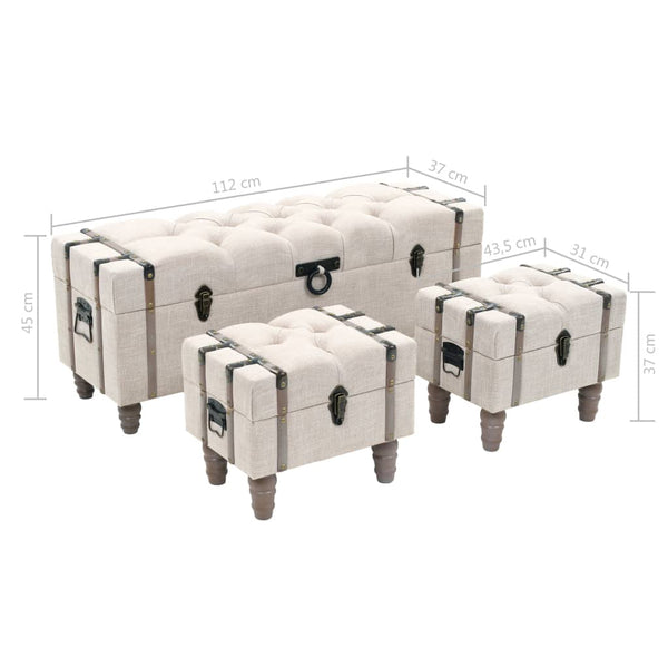 Aufbewahrungsbank-Set 3-tlg. Massivholz und Stahl 112x37x45 cm