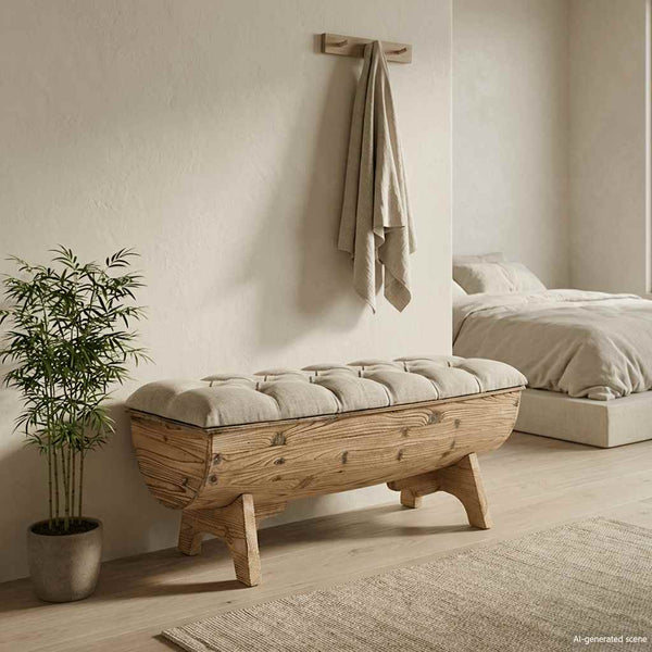 Aufbewahrungsbank Massivholz und Stoff  103 x 51 x 44 cm