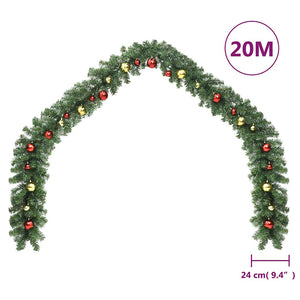 Weihnachtsgirlande Geschmückt mit Kugeln und LED-Lichtern 20 m