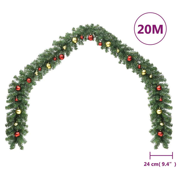 Weihnachtsgirlande Geschmückt mit Kugeln und LED-Lichtern 20 m