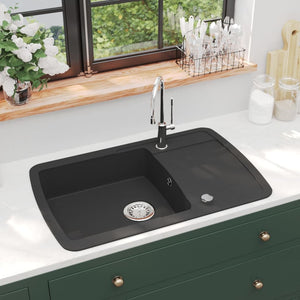 vidaXL Granite Sink Single Bowl Black